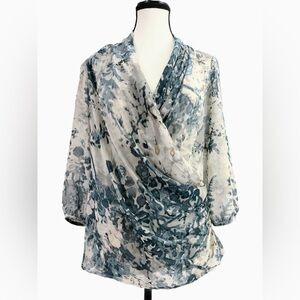 TALBOTS Floral Faux Wrap Chiffon Blouse - Size 2